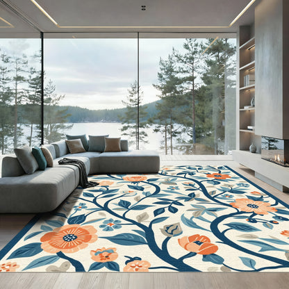 Orange Coral Floral Tree Vine Rug