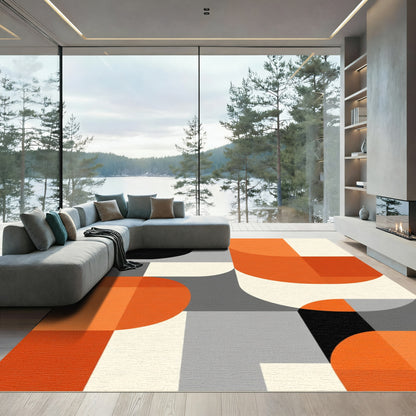 Modern Orange Gray Geometric Curves Rug