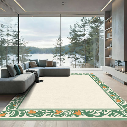 Green Orange Floral Vines Border Rug
