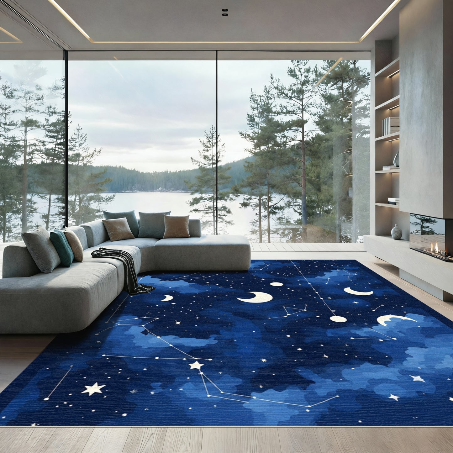Cosmic Blue Night Constellation Moon Rug