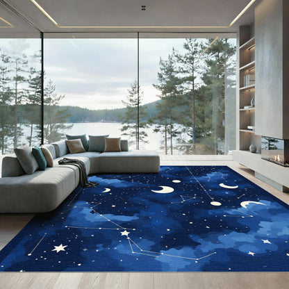 Cosmic Blue Night Constellation Moon Rug