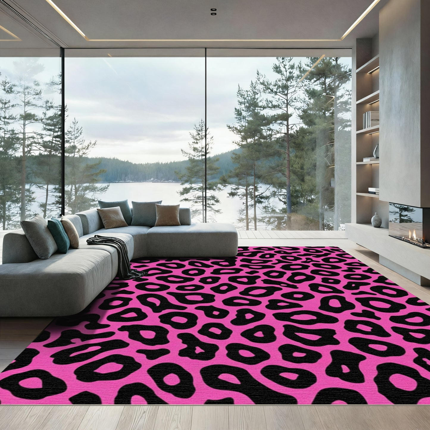 Bold Pink Black Animal Spots Rug