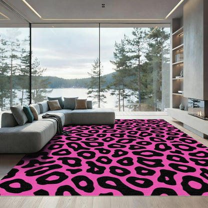 Bold Pink Black Animal Spots Rug
