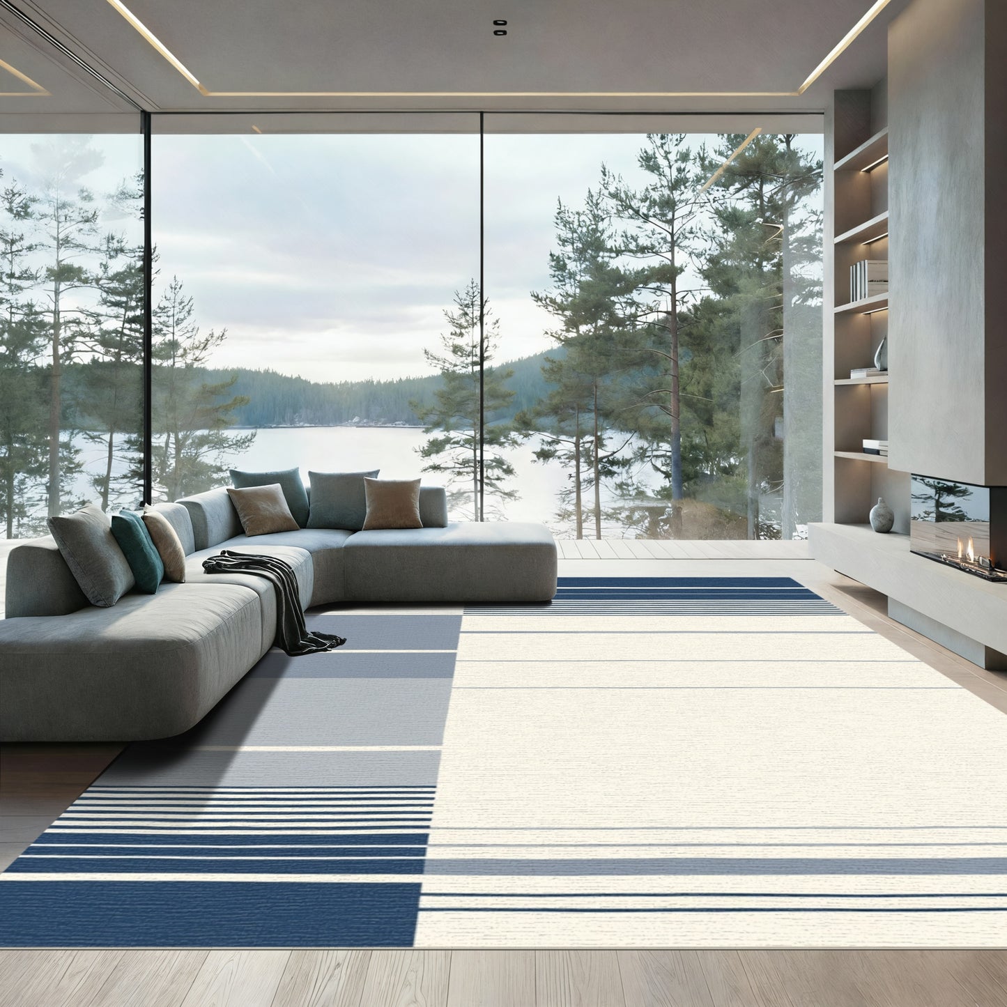 Navy Blue Graduated Stripe Rug