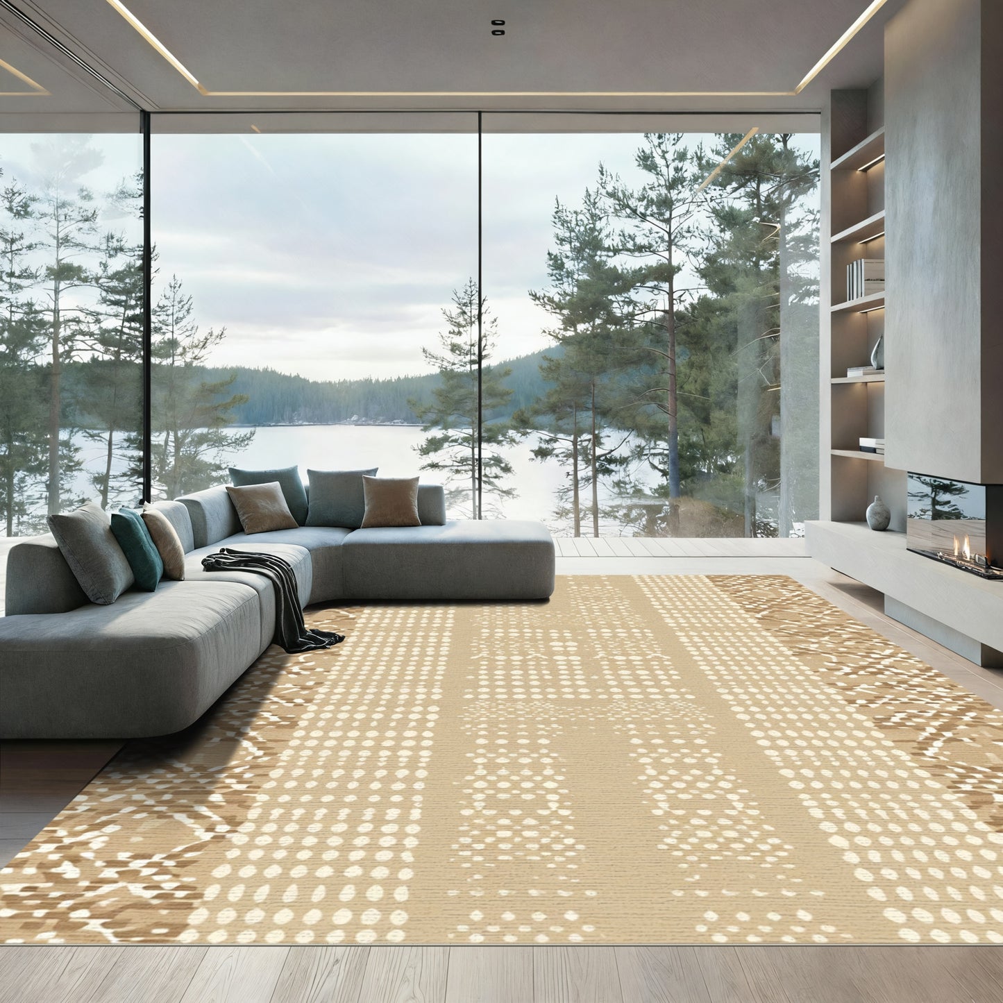Earthy Tan Dot Stripe Diamond Rug