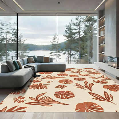 Terracotta Floral Foliage Arrangement Rug