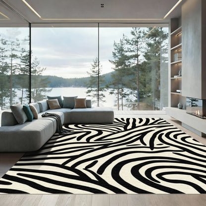 Bold Black Cream Zebra Stripe Rug