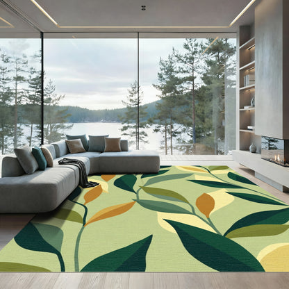 Muted Earth Tones Branching Foliage Rug