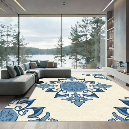 Blue and Cream Vintage Tile Rug