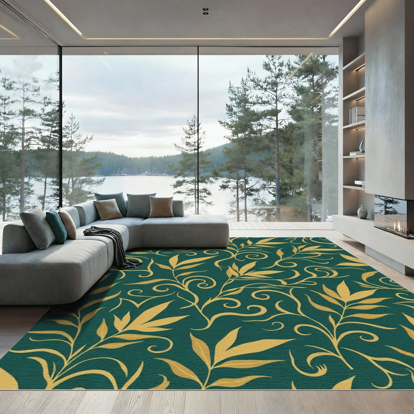 Emerald and Gold Vine Swirl Rug