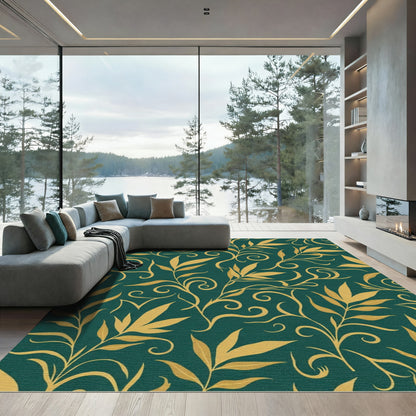 Emerald and Gold Vine Swirl Rug