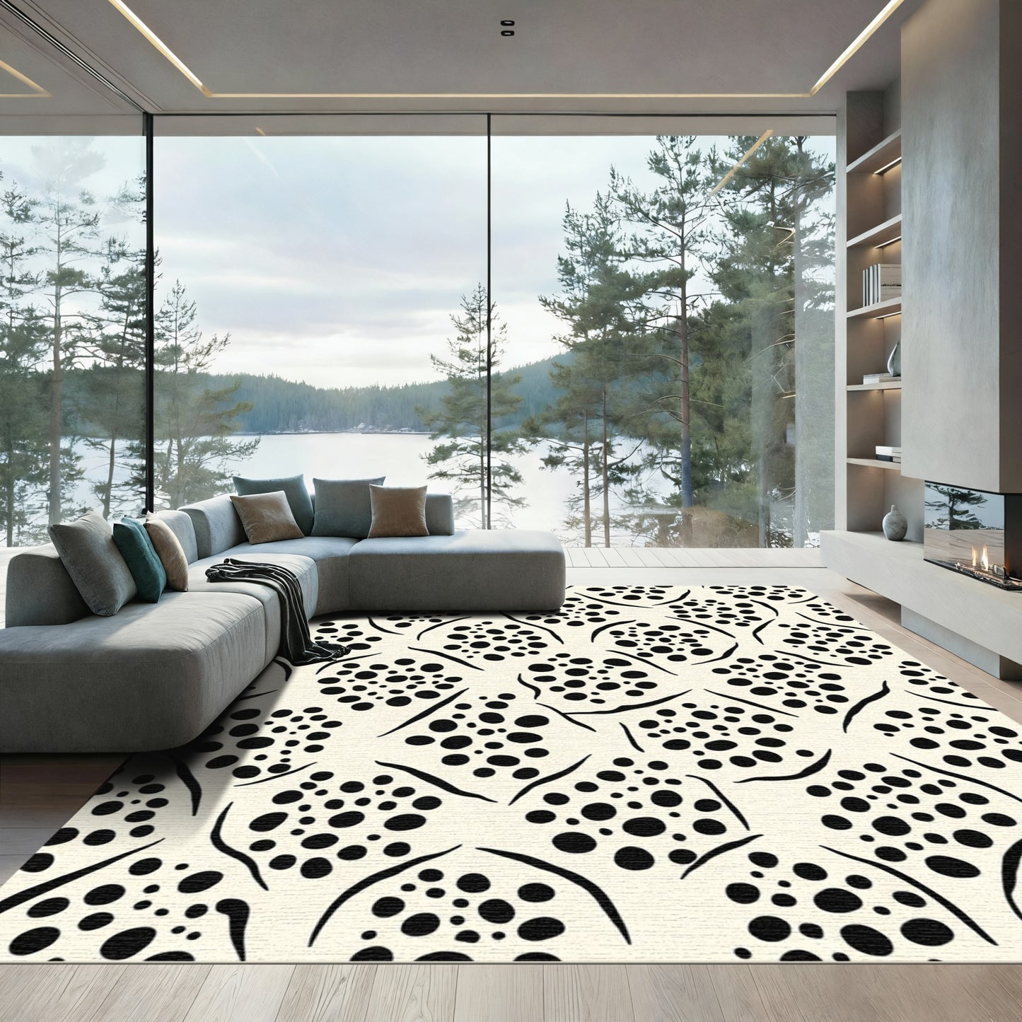Black Dots Organic Abstract Rug