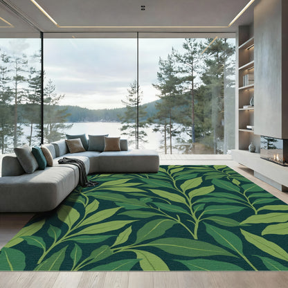 Deep Green Leafy Vine Arrangement Rug