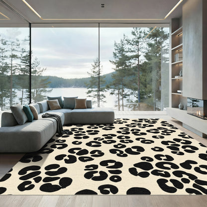 Cream Black Spotted Animal Print Rug