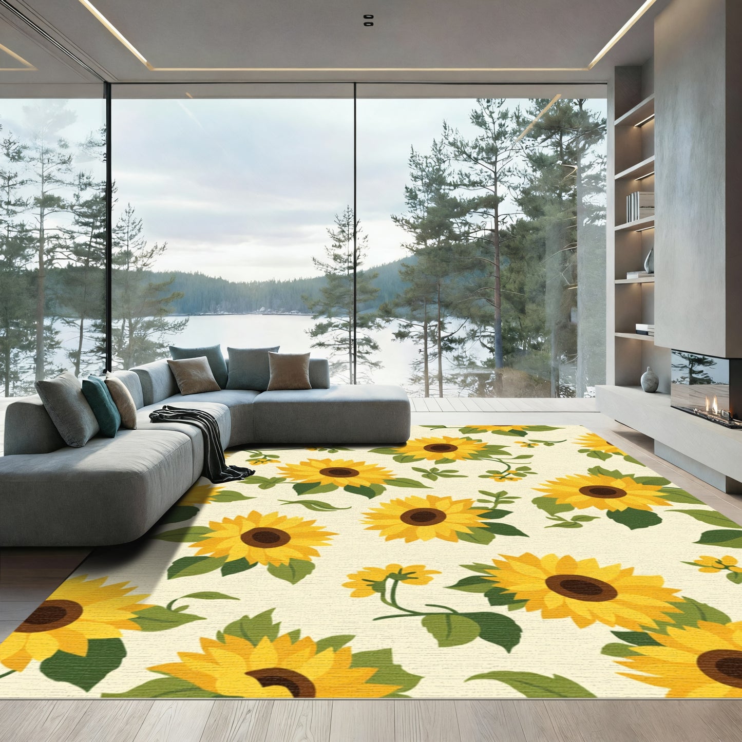 Golden Yellow Sunflower Garden Arrangement Rug