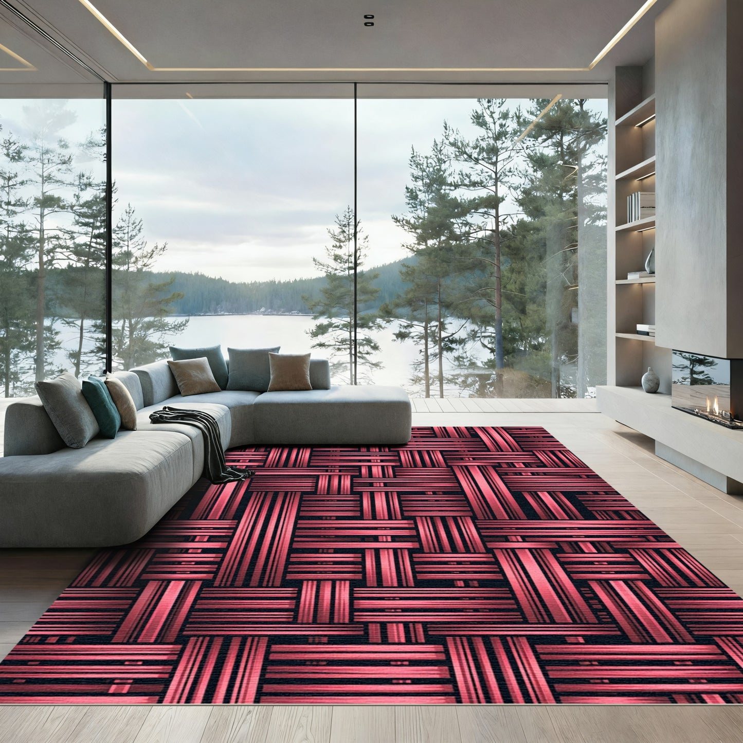 Woven Coral Lattice Texture Rug