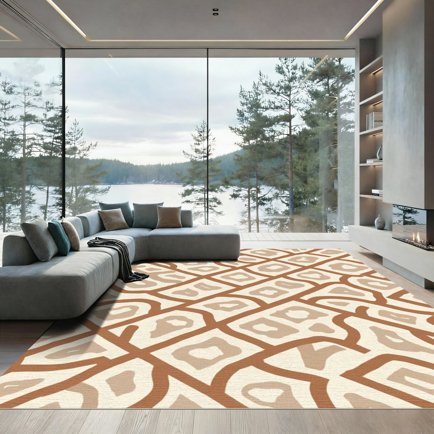 Neutral Organic Grid Patchwork Rug