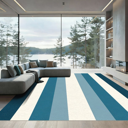 Classic Blue Cream Vertical Stripe Rug