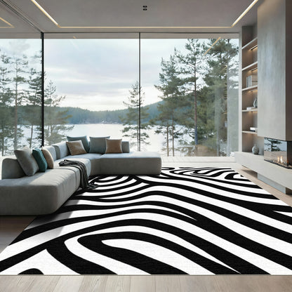 Bold Black White Swirl Stripes Rug