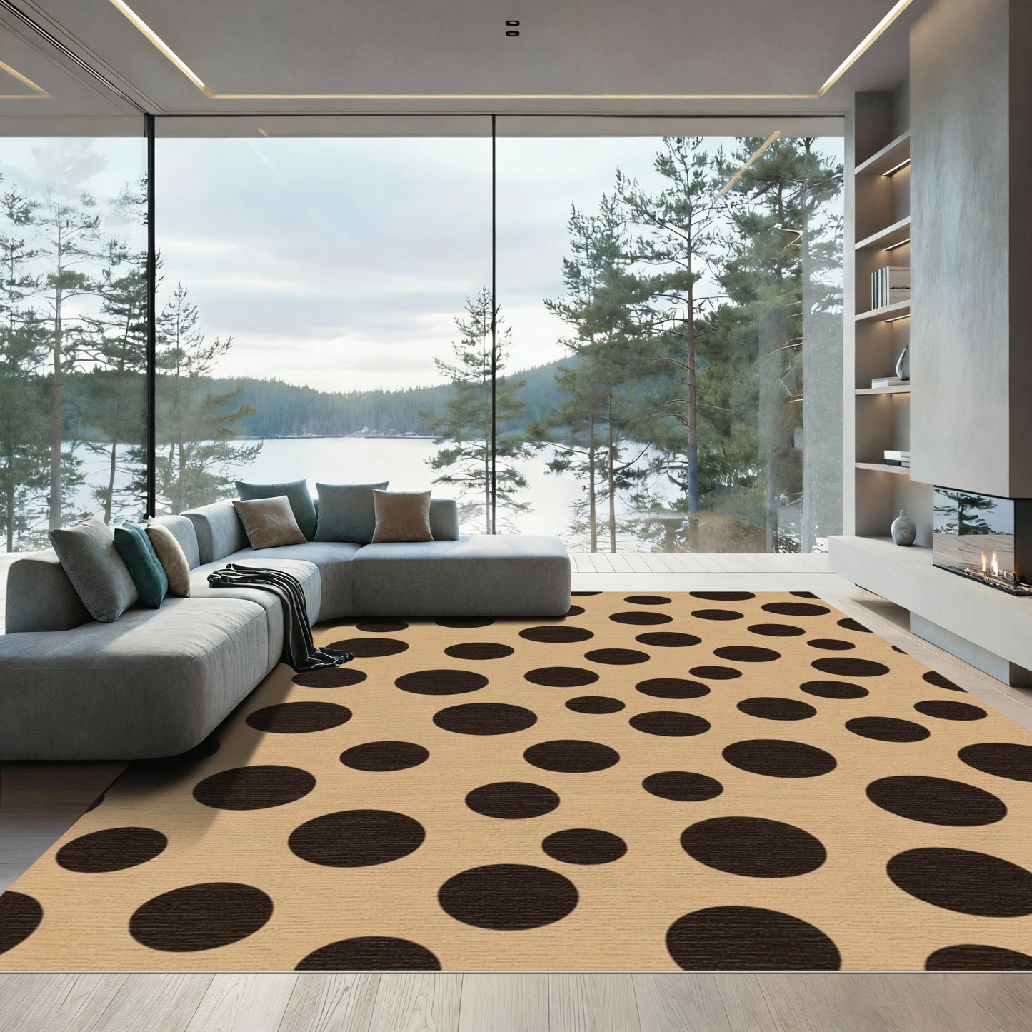 Brown Scattered Circles Graphic Rug
