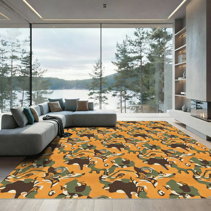 Orange Brown Green Abstract Camouflage Rug