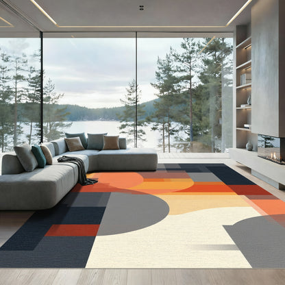 Modern Orange Abstract Geometric Forms Rug