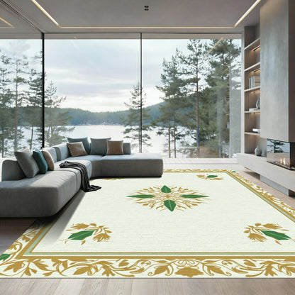Ivory Gold Green Floral Medallion Border Rug