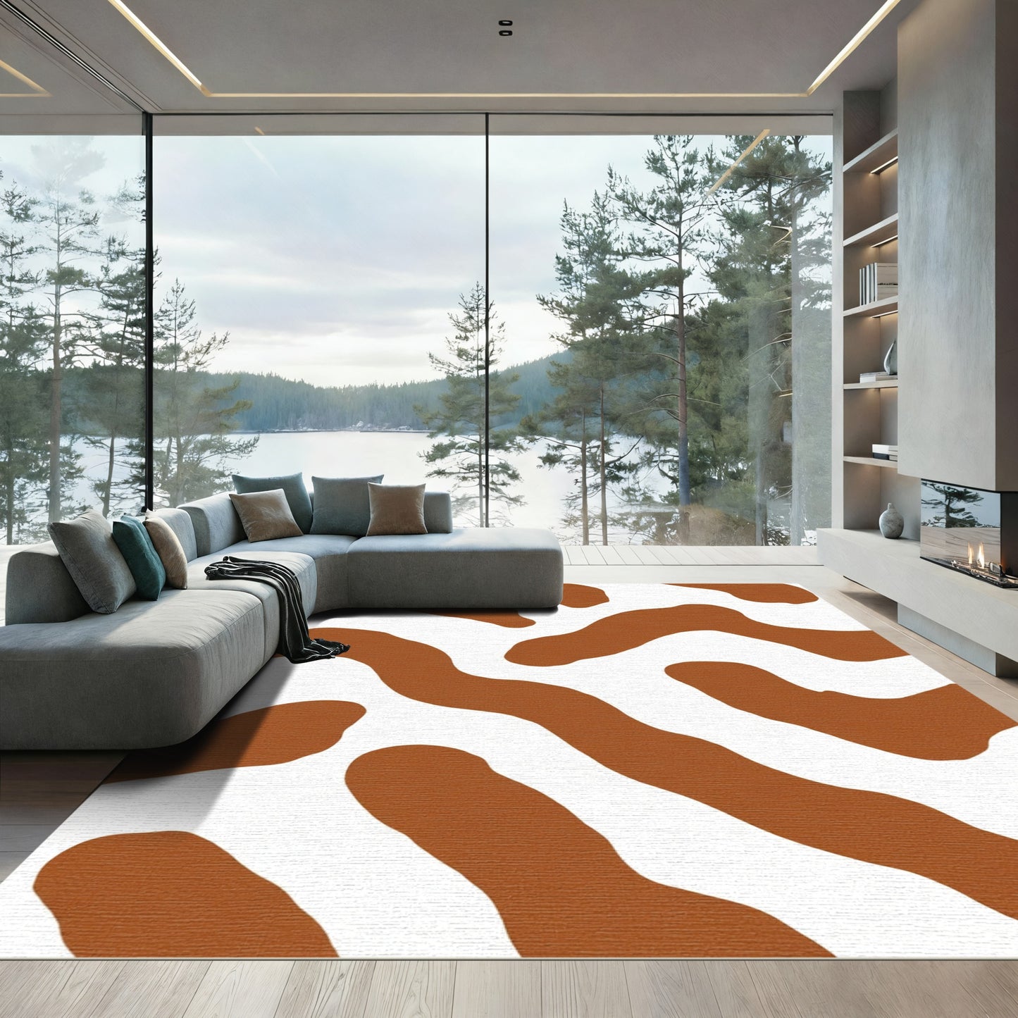 Earthy Brown Wavy Organic Stripes Rug
