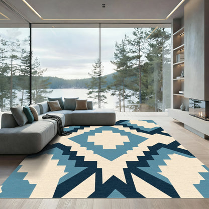 Geometric Diamond Blue Cream Rug