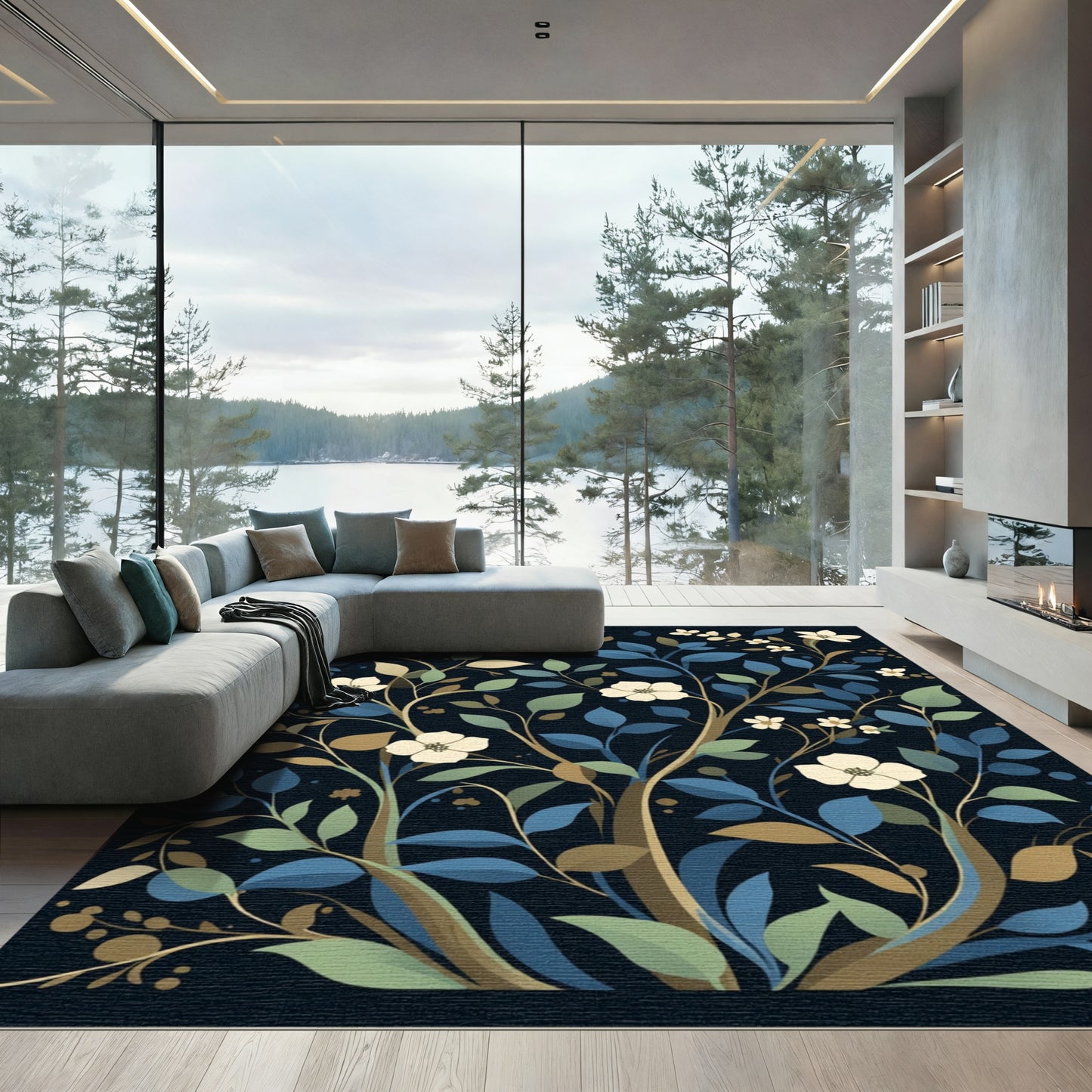 Cream Floral Botanical Vine Rug
