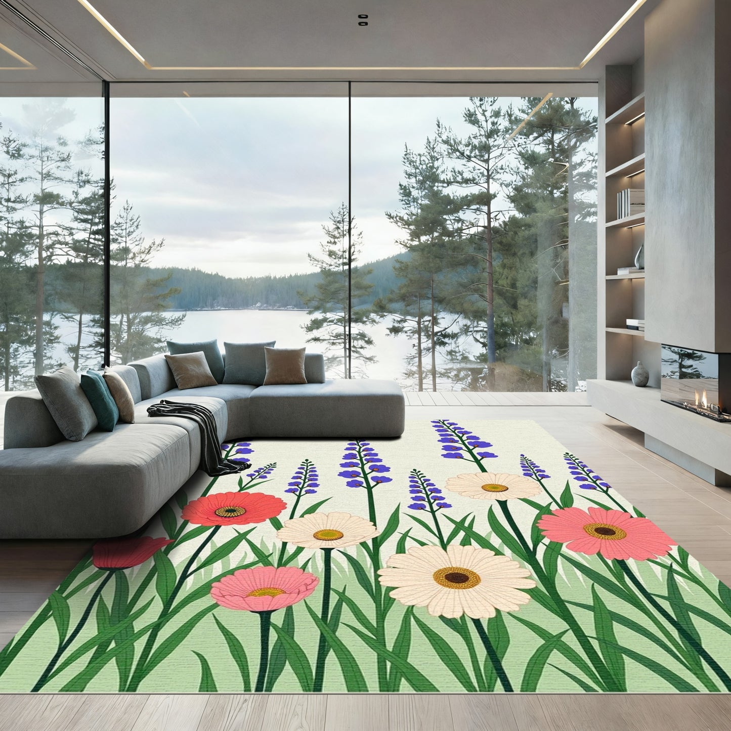 Vibrant Floral Garden Meadow Rug