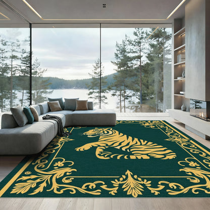 Gold Tiger Regal Scrollwork Emerald Rug