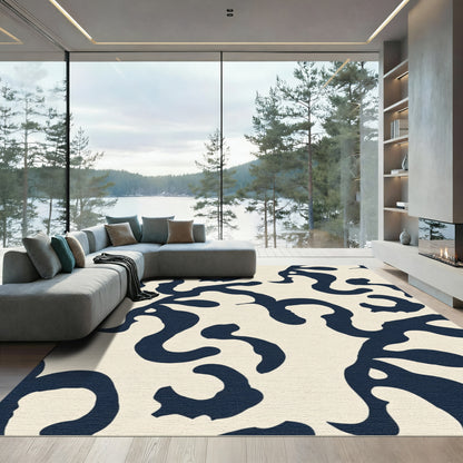 Navy Organic Swirl Cream Accent Rug