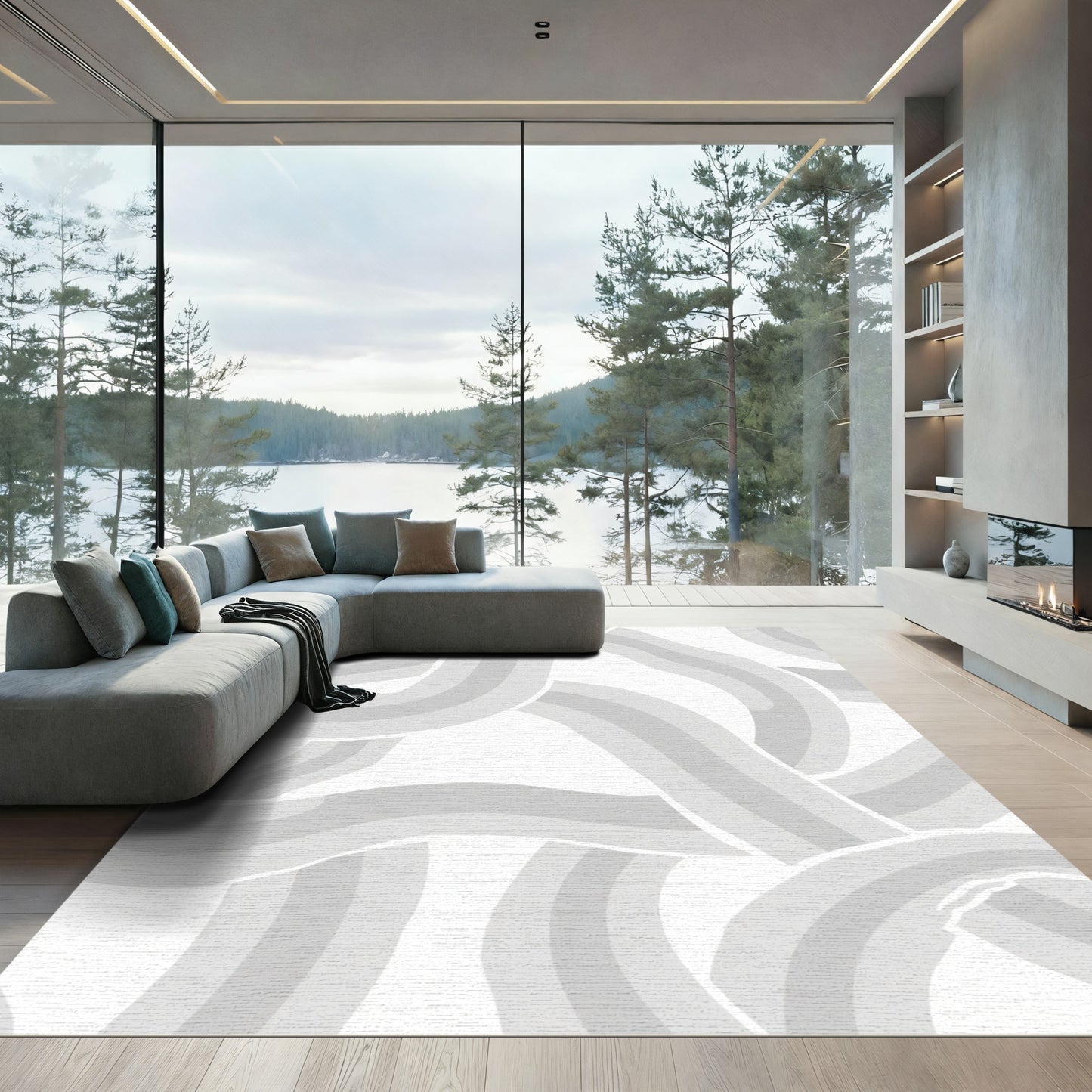 Monochromatic Gray Flowing Curves Rug