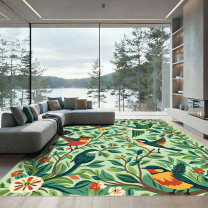 Spring Birds Lush Foliage Garden Rug