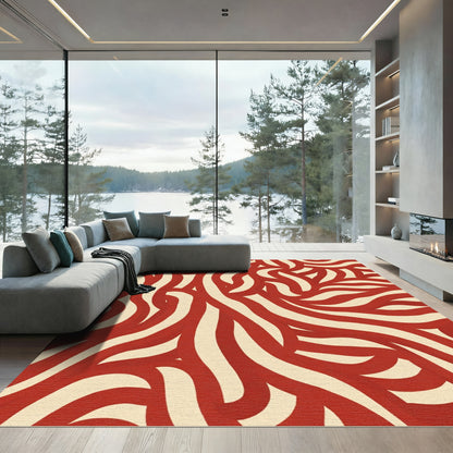 Crimson Cream Intertwined Lines Rug