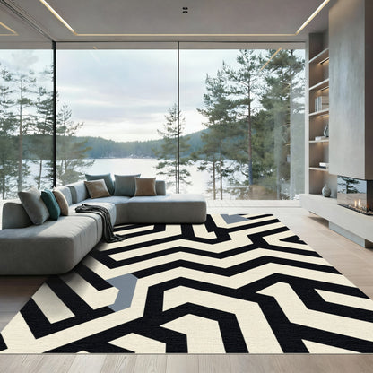 Black Cream Geometric Maze Rug