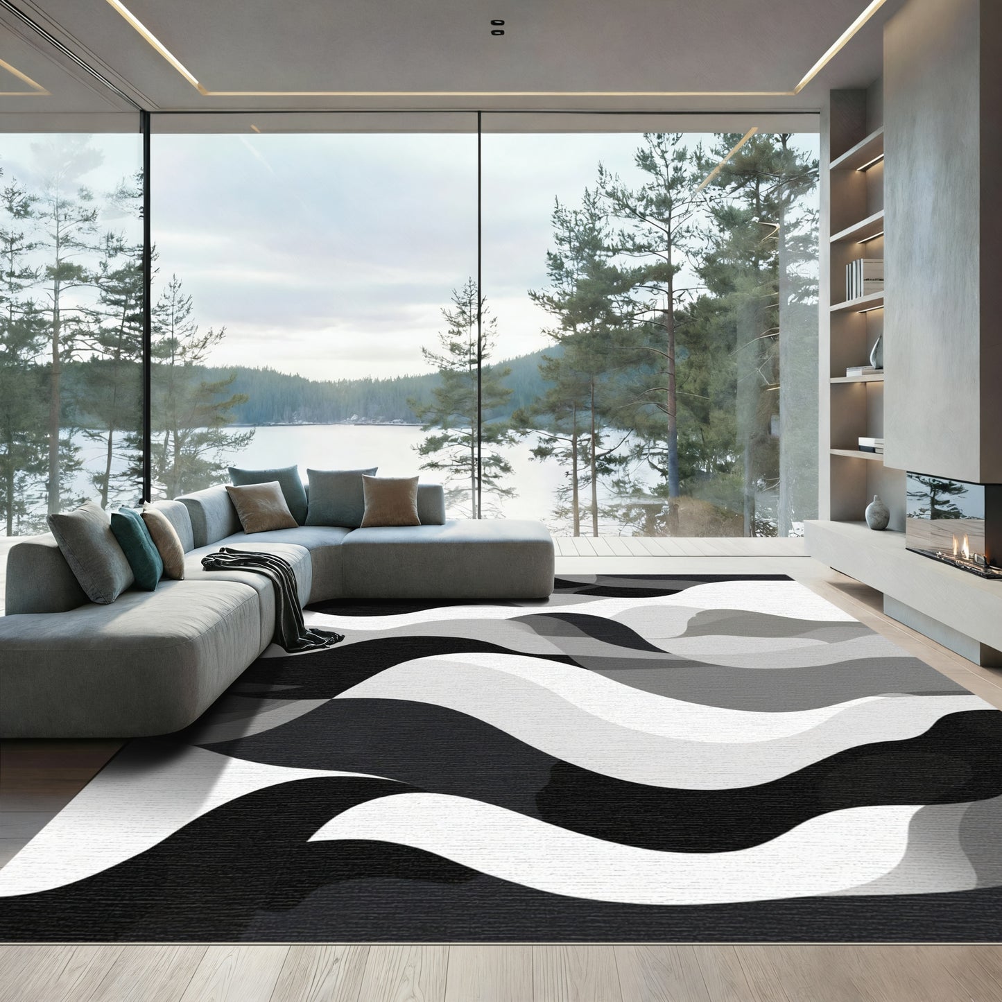 Abstract Monochrome Gradient Waves Rug
