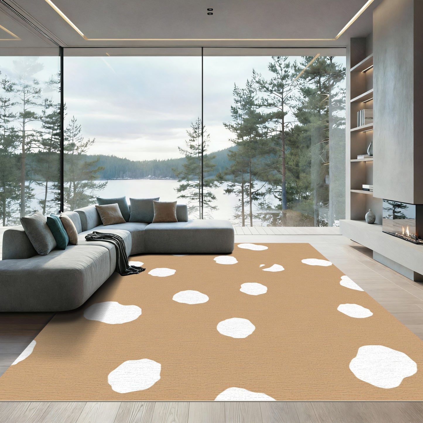 Tan White Organic Dot Arrangement Rug