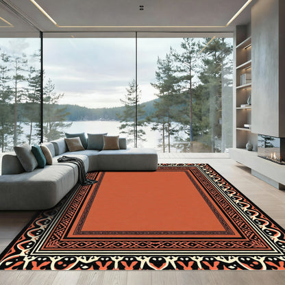 Terracotta Orange Intricate Border Rug