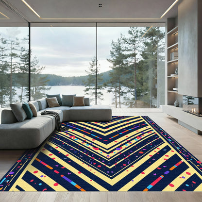 Vibrant Yellow Chevron Confetti Stripes Rug
