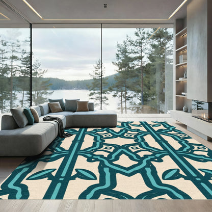 Teal And Cream Archway Medallion Rug