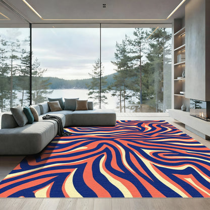 Bold Coral Blue Zebra Stripes Rug