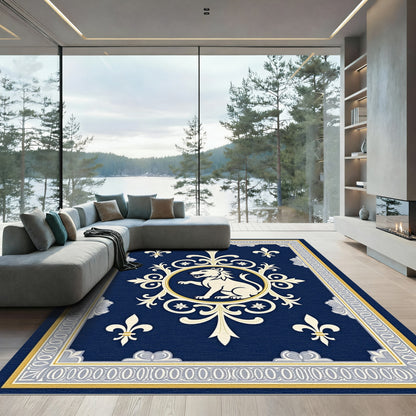 Regal Blue Lion Crest Frame Rug