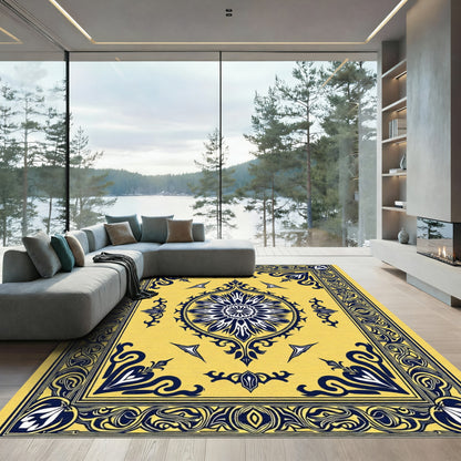 Golden Yellow Floral Medallion Border Rug