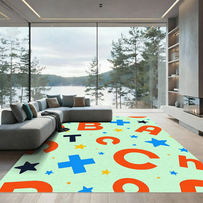 Orange Alphabet Stars on Light Background Rug