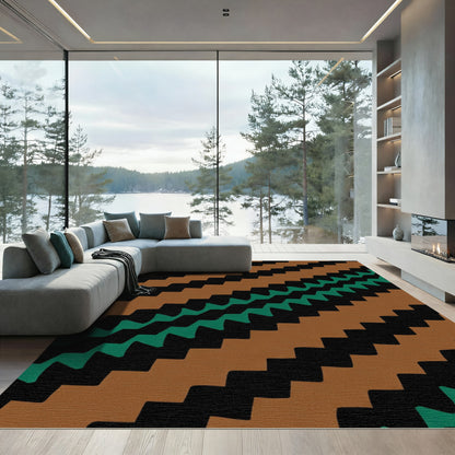 Rustic Brown Green Jagged Stripe Rug