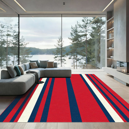 Bold Red Cream Navy Stripe Rug
