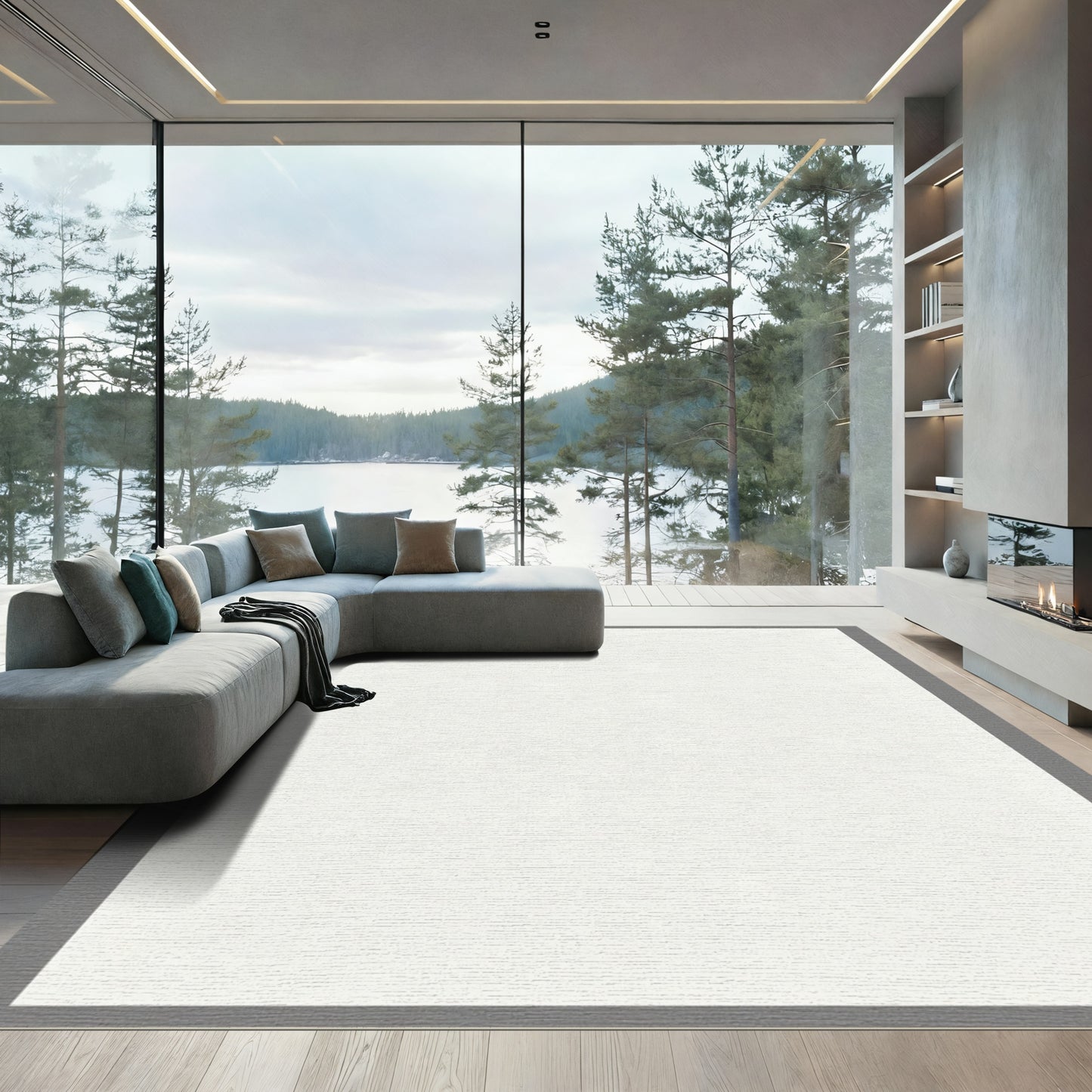 Subtle Beige Textured Diamond Rug