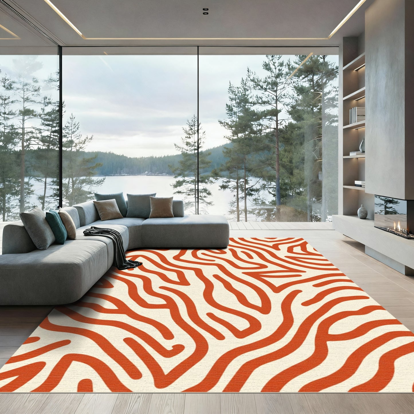 Bold Red Organic Lines Rug